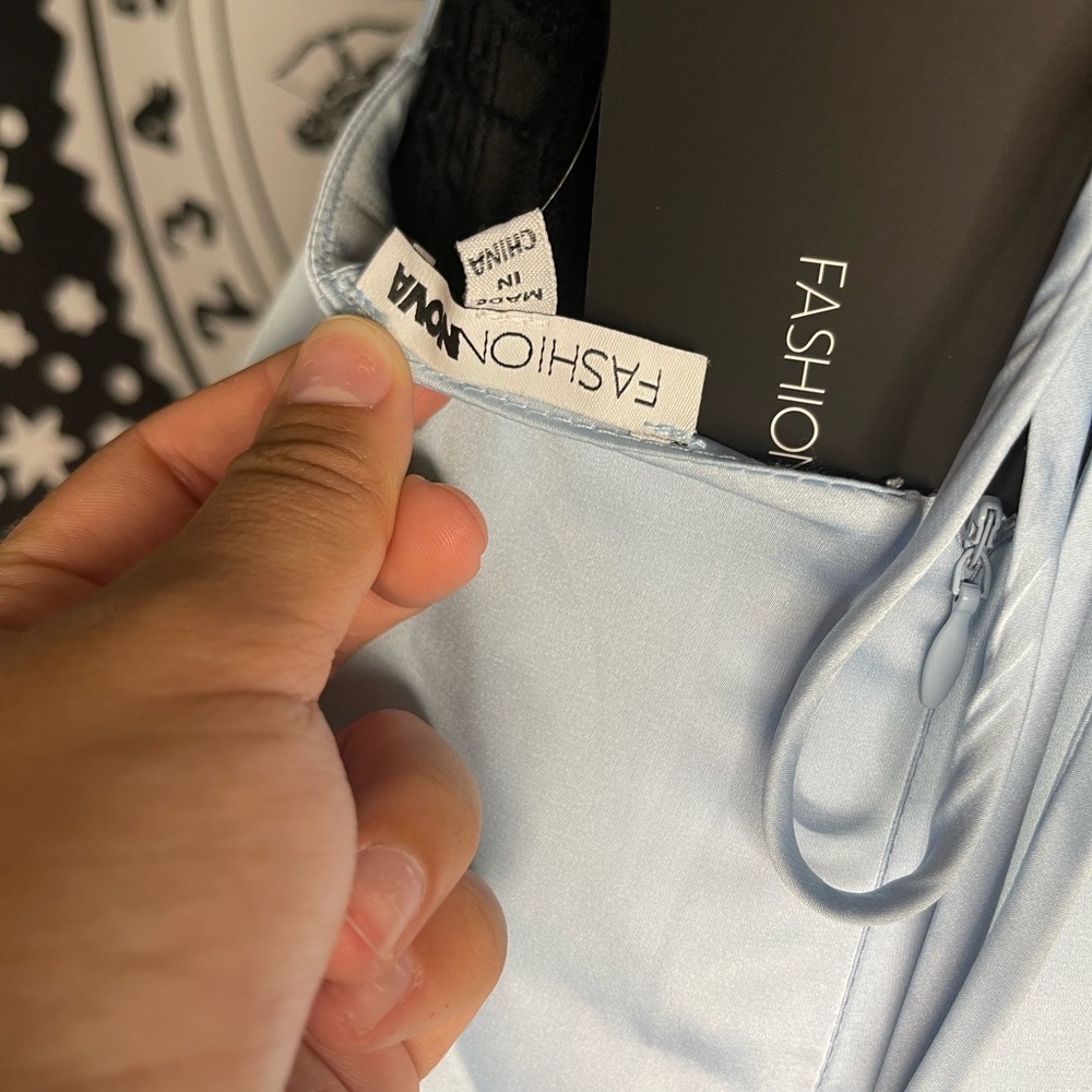 (BNWT) Fashion Nova Blue Satin Mini Dress - Picture 6 of 7